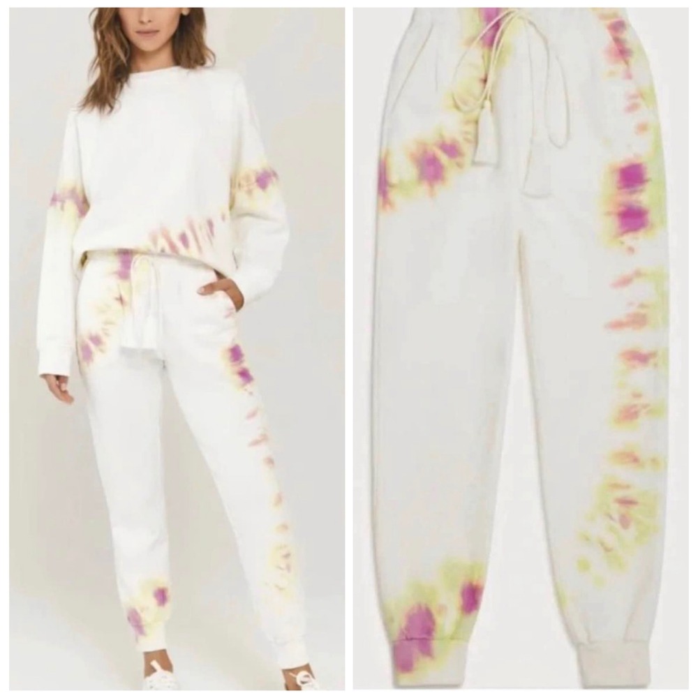 Something Navy Sweatpants Womens Small White Purple Tie Dye Paperbag Joggers